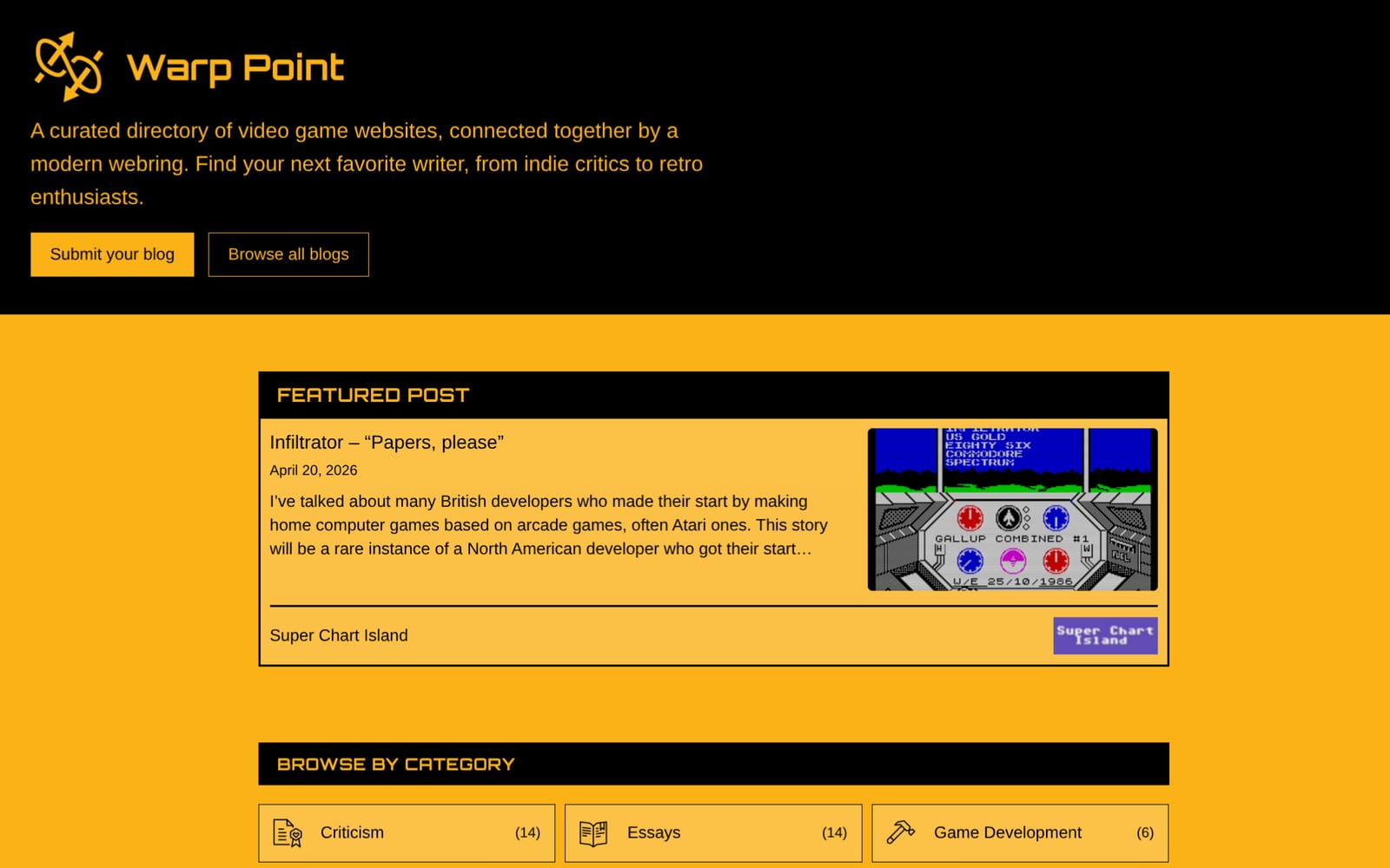 Introducing Warp Point, a Web 1.0 gaming blog directory built for 2026